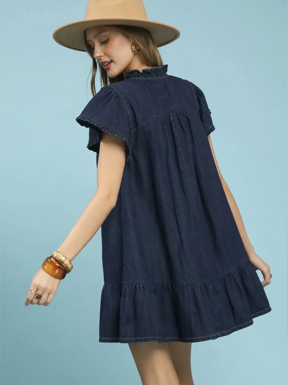 Umgee Ruffled Washed Denim Dress - Picture 2 of 7